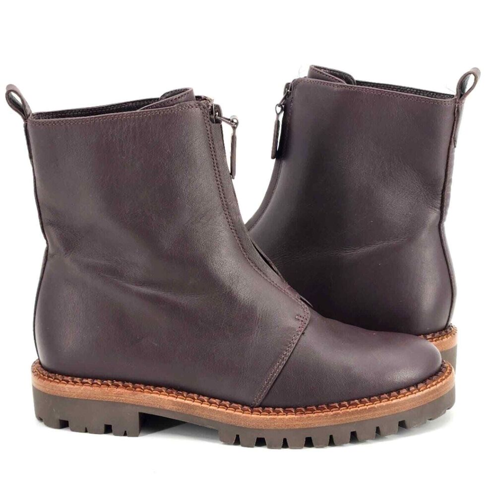 Vince Cabria Front Zip Combat Boots Booties Size 5 Brown Fall Winter Lug Sole